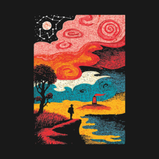 Dreamer's Shore | Surreal Psychedelic Night Sky T-Shirt