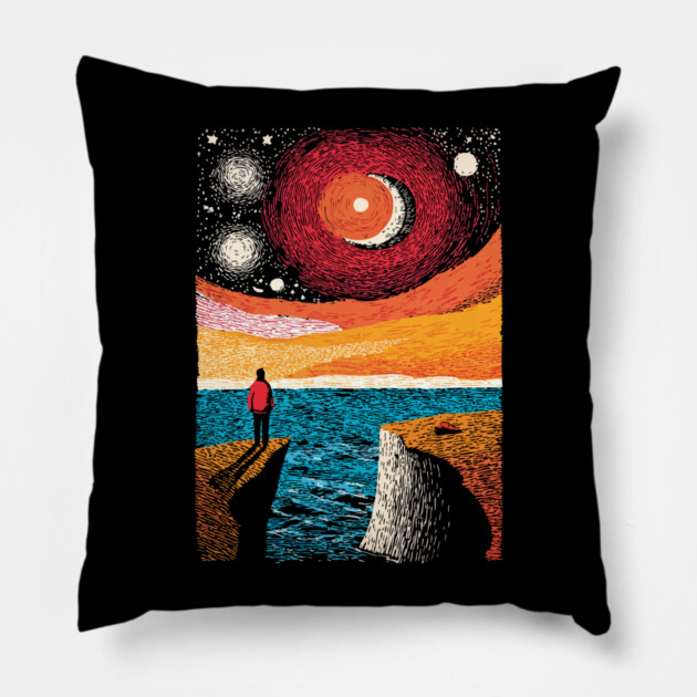 Facing the Sublime | Powerful Ocean Sunset Pillow by TuncGK