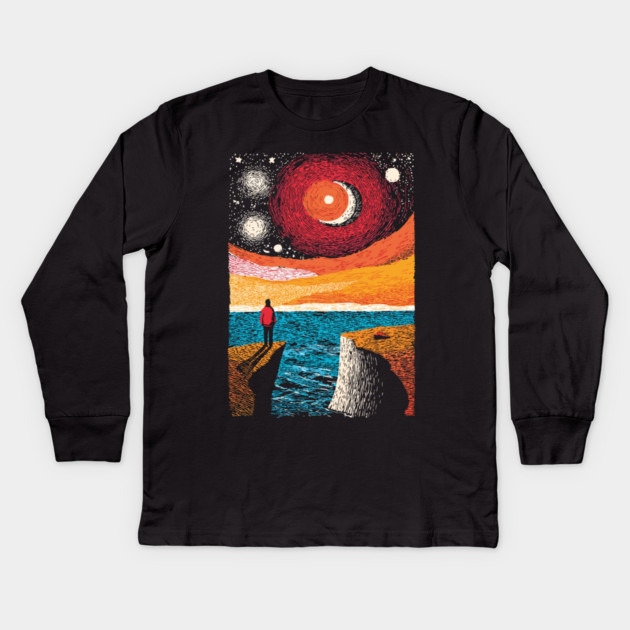 Facing the Sublime | Powerful Ocean Sunset Kids Long Sleeve T-Shirt by TuncGK