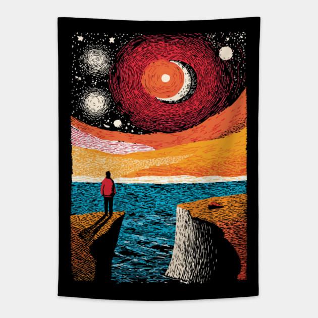 Facing the Sublime | Powerful Ocean Sunset Tapestry by TuncGK