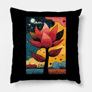 Celestial Bloom | Surreal Botanical Night Garden Pillow