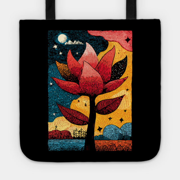 Celestial Bloom | Surreal Botanical Night Garden Tote by TuncGK