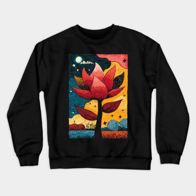 Celestial Bloom | Surreal Botanical Night Garden Crewneck Sweatshirt by TuncGK