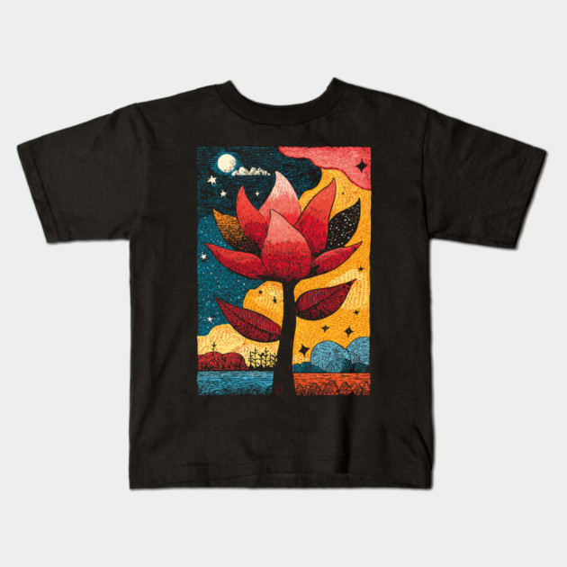 Celestial Bloom | Surreal Botanical Night Garden Kids T-Shirt by TuncGK