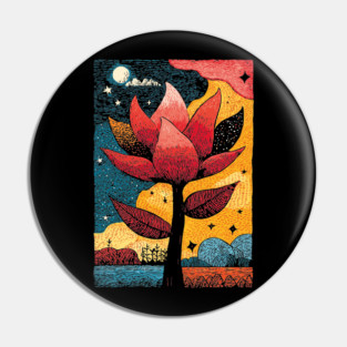 Celestial Bloom | Surreal Botanical Night Garden Pin