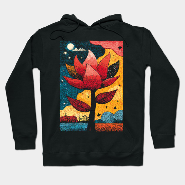 Celestial Bloom | Surreal Botanical Night Garden Hoodie by TuncGK