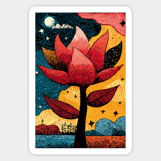 Celestial Bloom | Surreal Botanical Night Garden Magnet by TuncGK
