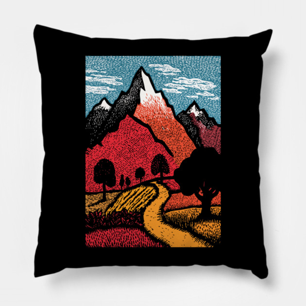 The Adventure Begins | Winding Road to the Mountains Pillow by TuncGK