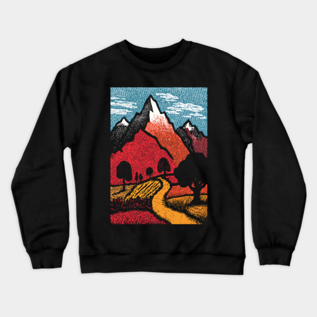 The Adventure Begins | Winding Road to the Mountains Crewneck Sweatshirt by TuncGK