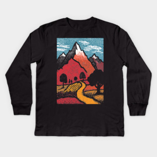 The Adventure Begins | Winding Road to the Mountains Kids Long Sleeve T-Shirt