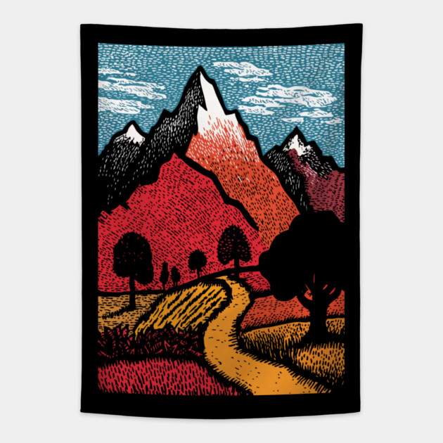 The Adventure Begins | Winding Road to the Mountains Tapestry by TuncGK