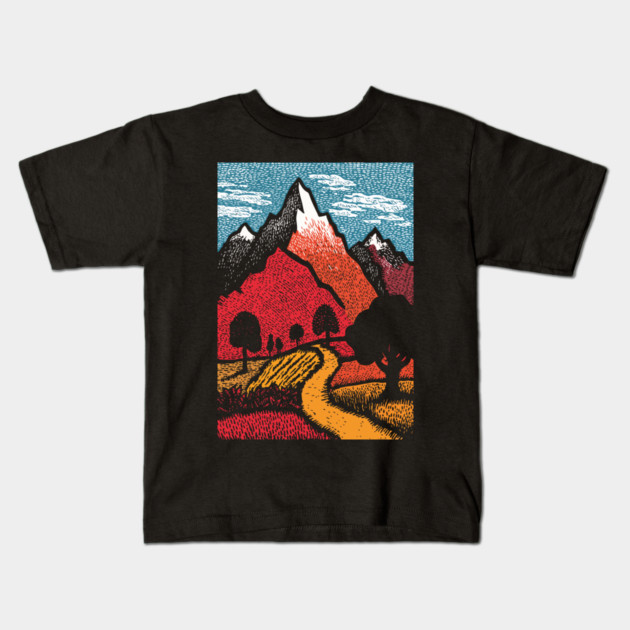 The Adventure Begins | Winding Road to the Mountains Kids T-Shirt by TuncGK