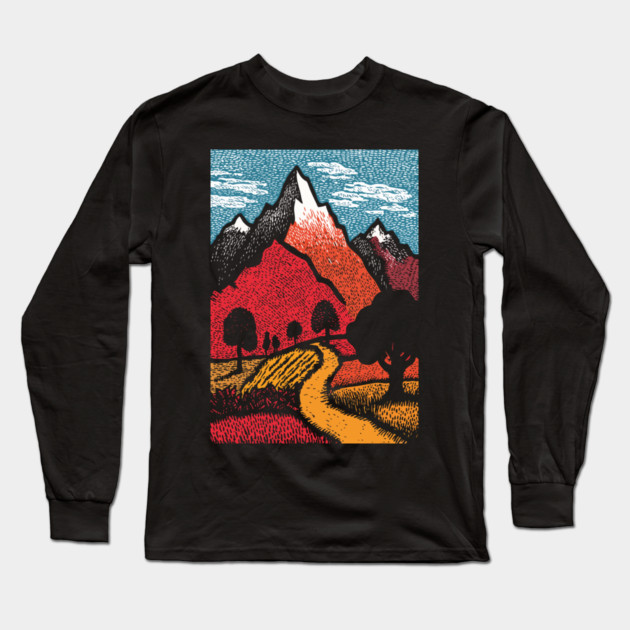 The Adventure Begins | Winding Road to the Mountains Long Sleeve T-Shirt by TuncGK