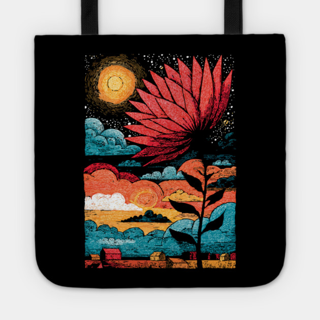 Groovy Growth | 70s Retro Psychedelic Flower Tote by TuncGK
