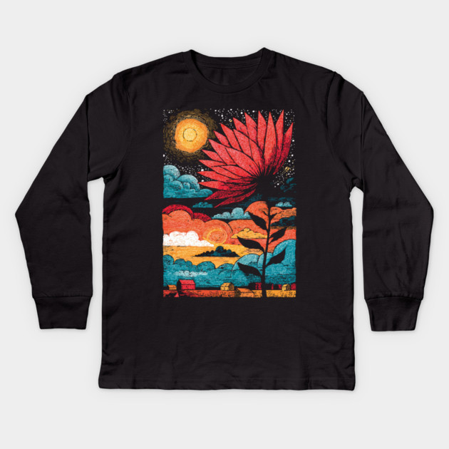 Groovy Growth | 70s Retro Psychedelic Flower Kids Long Sleeve T-Shirt by TuncGK