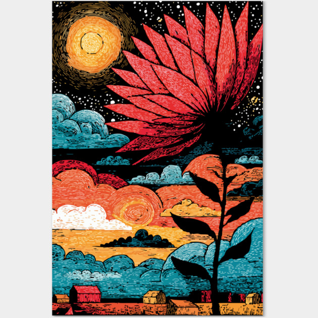 Groovy Growth | 70s Retro Psychedelic Flower Wall Art by TuncGK