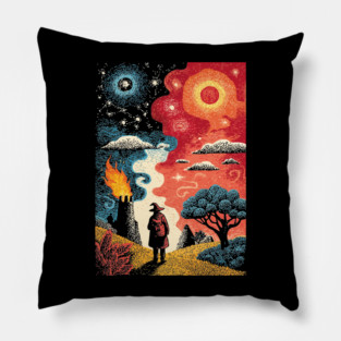 The Hermit Tarot Card | Vintage Fantasy Journey Art Pillow