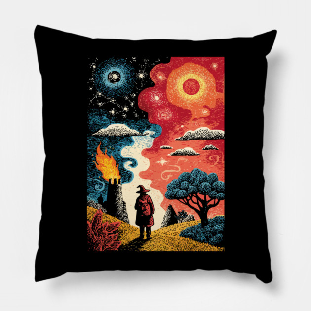 The Hermit Tarot Card | Vintage Fantasy Journey Art Pillow by TuncGK