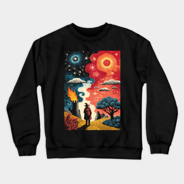 The Hermit Tarot Card | Vintage Fantasy Journey Art Crewneck Sweatshirt by TuncGK