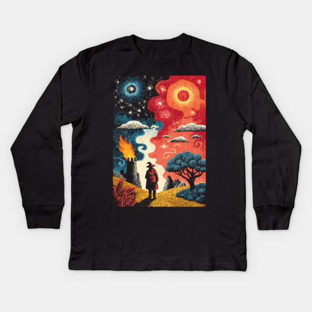 The Hermit Tarot Card | Vintage Fantasy Journey Art Kids Long Sleeve T-Shirt by TuncGK