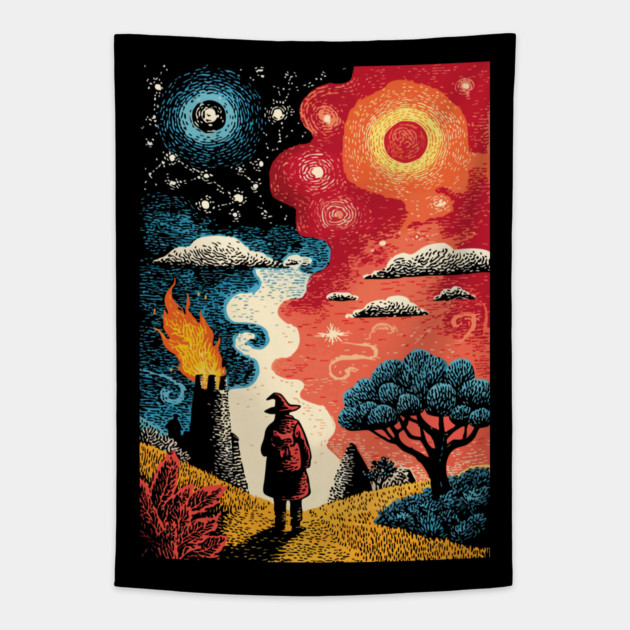 The Hermit Tarot Card | Vintage Fantasy Journey Art Tapestry by TuncGK