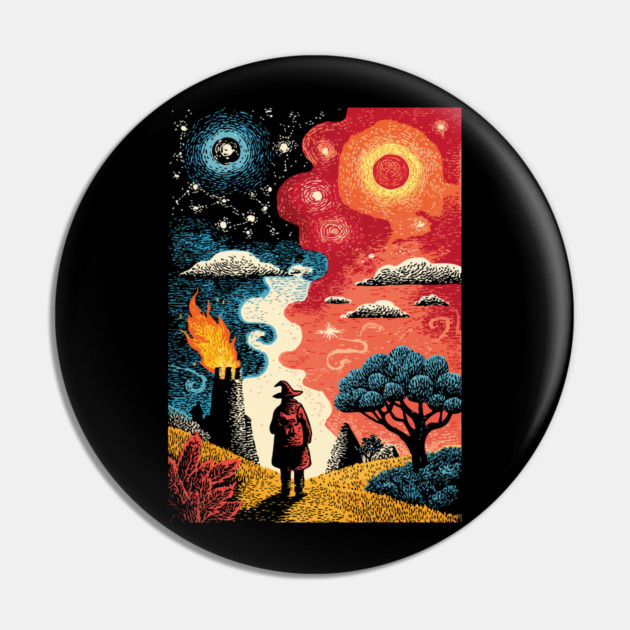 The Hermit Tarot Card | Vintage Fantasy Journey Art Pin by TuncGK