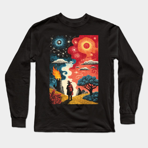 The Hermit Tarot Card | Vintage Fantasy Journey Art Long Sleeve T-Shirt by TuncGK