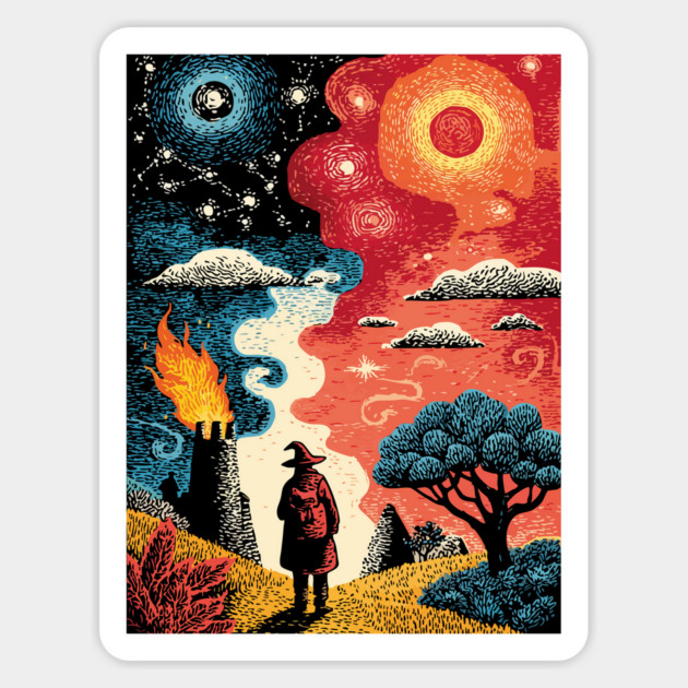 The Hermit Tarot Card | Vintage Fantasy Journey Art Magnet by TuncGK