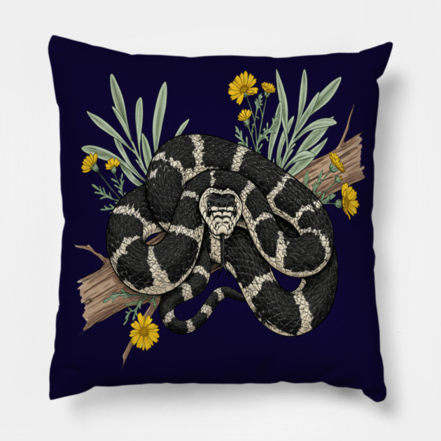California Kingsnake with Desert Flowers Pillow by BirdsnStuff