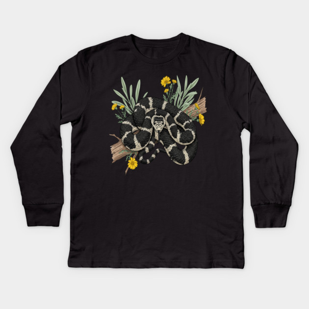 California Kingsnake with Desert Flowers Kids Long Sleeve T-Shirt by BirdsnStuff