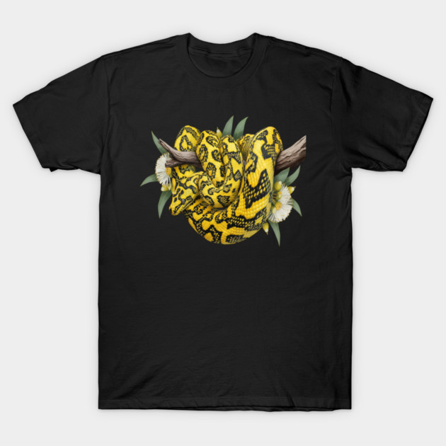 Carpet Python with Eucalyptus Flowers T-Shirt by BirdsnStuff