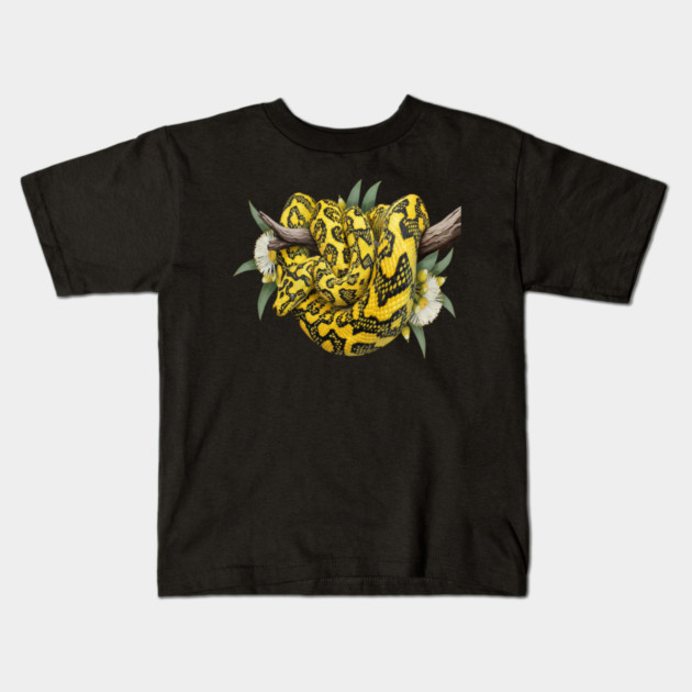 Carpet Python with Eucalyptus Flowers Kids T-Shirt by BirdsnStuff