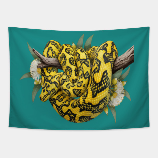 Carpet Python with Eucalyptus Flowers Tapestry by BirdsnStuff