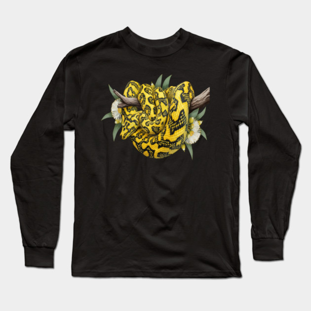 Carpet Python with Eucalyptus Flowers Long Sleeve T-Shirt by BirdsnStuff