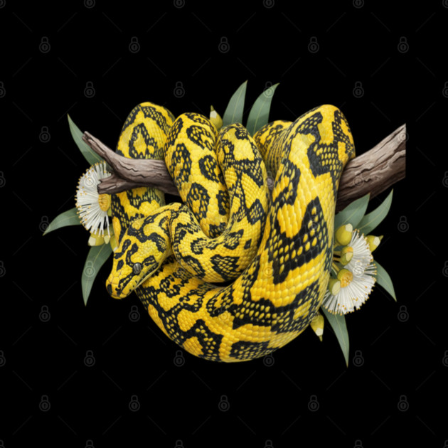 Carpet Python with Eucalyptus Flowers by BirdsnStuff