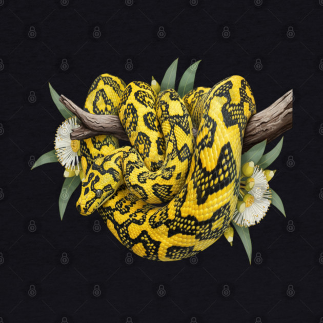 Carpet Python with Eucalyptus Flowers by BirdsnStuff