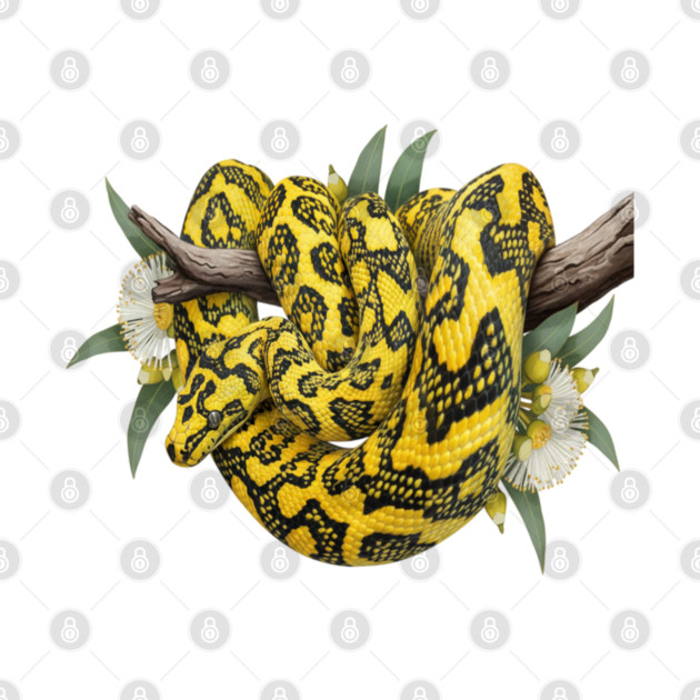 Carpet Python with Eucalyptus Flowers by BirdsnStuff