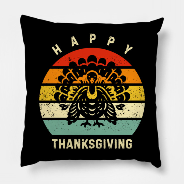 Vintage Sunset Turkey Happy Thanksgiving Pillow by Creatifly Graphic Tees