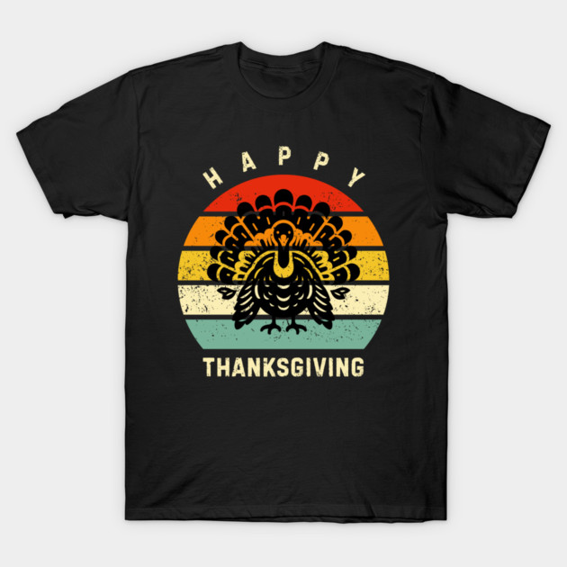 Vintage Sunset Turkey Happy Thanksgiving T-Shirt by Creatifly Graphic Tees