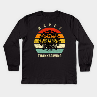 Vintage Sunset Turkey Happy Thanksgiving Kids Long Sleeve T-Shirt