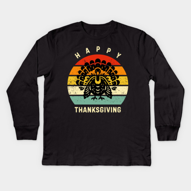 Vintage Sunset Turkey Happy Thanksgiving Kids Long Sleeve T-Shirt by Creatifly Graphic Tees