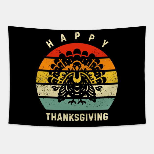 Vintage Sunset Turkey Happy Thanksgiving Tapestry by Creatifly Graphic Tees