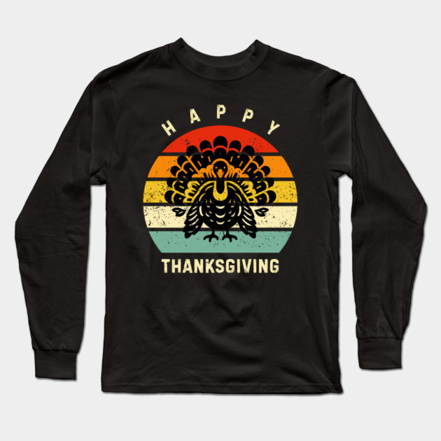 Vintage Sunset Turkey Happy Thanksgiving Long Sleeve T-Shirt by Creatifly Graphic Tees