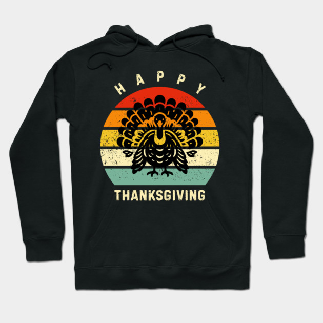 Vintage Sunset Turkey Happy Thanksgiving Hoodie by Creatifly Graphic Tees