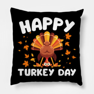 Playful Happy Turkey Day Cartoon Pillow
