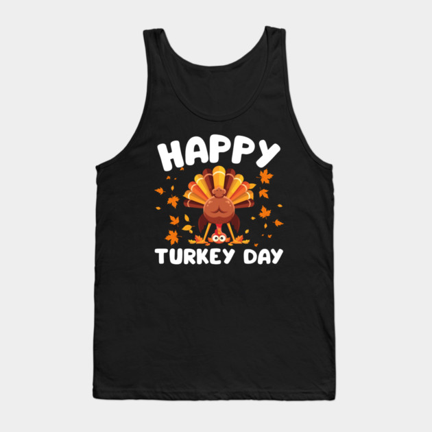 Playful Happy Turkey Day Cartoon Tank Top by Creatifly Graphic Tees