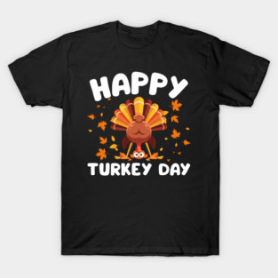 Playful Happy Turkey Day Cartoon T-Shirt