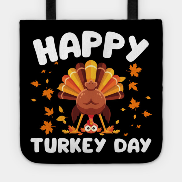 Playful Happy Turkey Day Cartoon Tote by Creatifly Graphic Tees