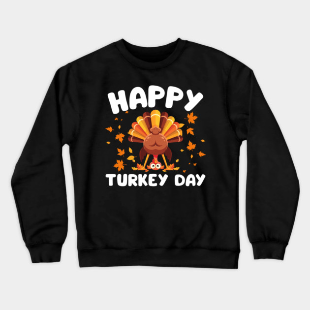 Playful Happy Turkey Day Cartoon Crewneck Sweatshirt by Creatifly Graphic Tees