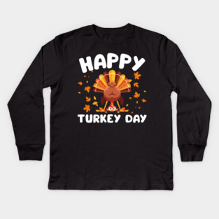 Playful Happy Turkey Day Cartoon Kids Long Sleeve T-Shirt